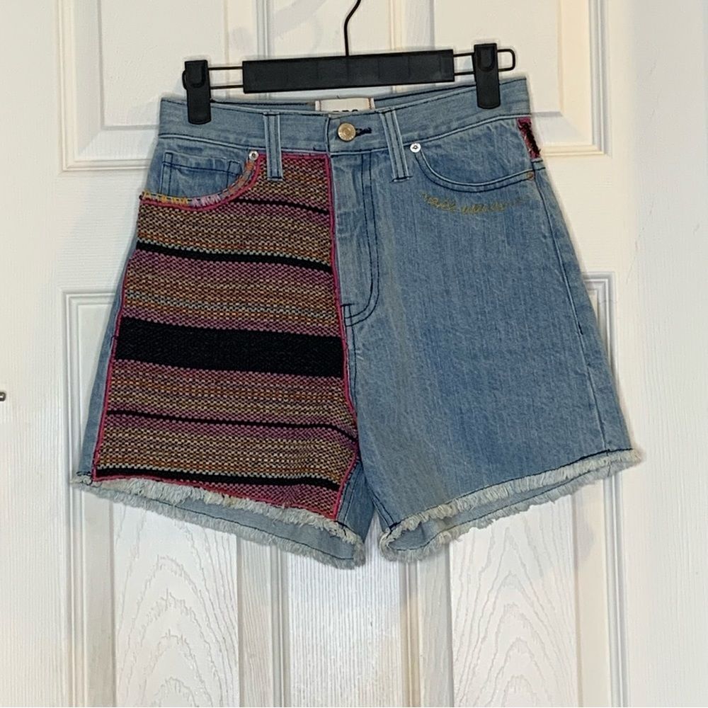 BDG A-Line Cutoff Denim Short Blanket Patchwork Blue Size 24 - Picture 3 of 11